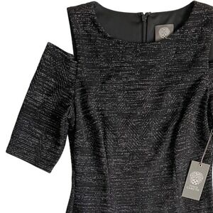 Vince Camuto Women's Dress Size 2 Black Silver Sparkle Cold Shoulder‎ Party